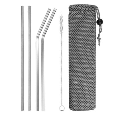 Reusable Metal Drinking Straws 4/8Pcs 304 Stainless Steel Sturdy Bent Straight Drinks Straw-nourish