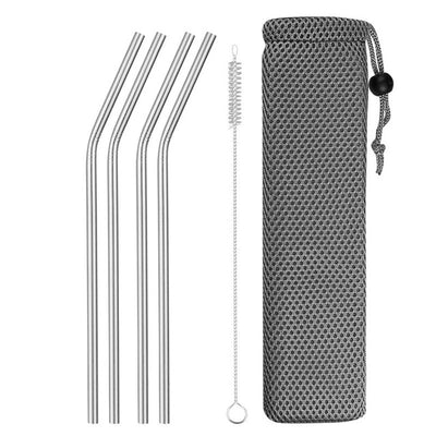 Reusable Metal Drinking Straws 4/8Pcs 304 Stainless Steel Sturdy Bent Straight Drinks Straw-nourish