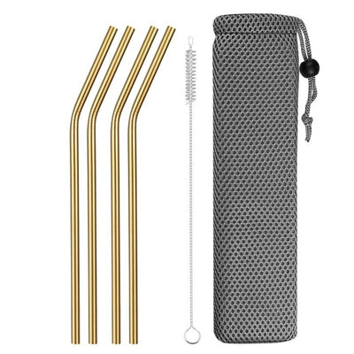 Reusable Metal Drinking Straws 4/8Pcs 304 Stainless Steel Sturdy Bent Straight Drinks Straw-nourish