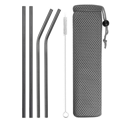 Reusable Metal Drinking Straws 4/8Pcs 304 Stainless Steel Sturdy Bent Straight Drinks Straw-nourish