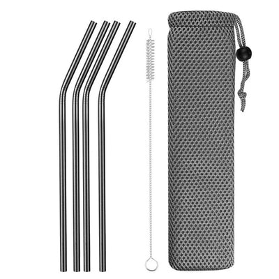 Reusable Metal Drinking Straws 4/8Pcs 304 Stainless Steel Sturdy Bent Straight Drinks Straw-nourish