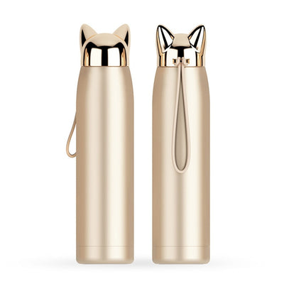 320ml/11oz Double Wall Thermos Water Bottle Stainless Steel Vacuum Flasks Cute Cat Fox Ear Thermal Coffee Tea Milk -hydrate