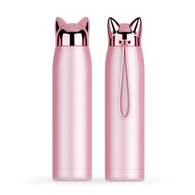 320ml/11oz Double Wall Thermos Water Bottle Stainless Steel Vacuum Flasks Cute Cat Fox Ear Thermal Coffee Tea Milk -hydrate